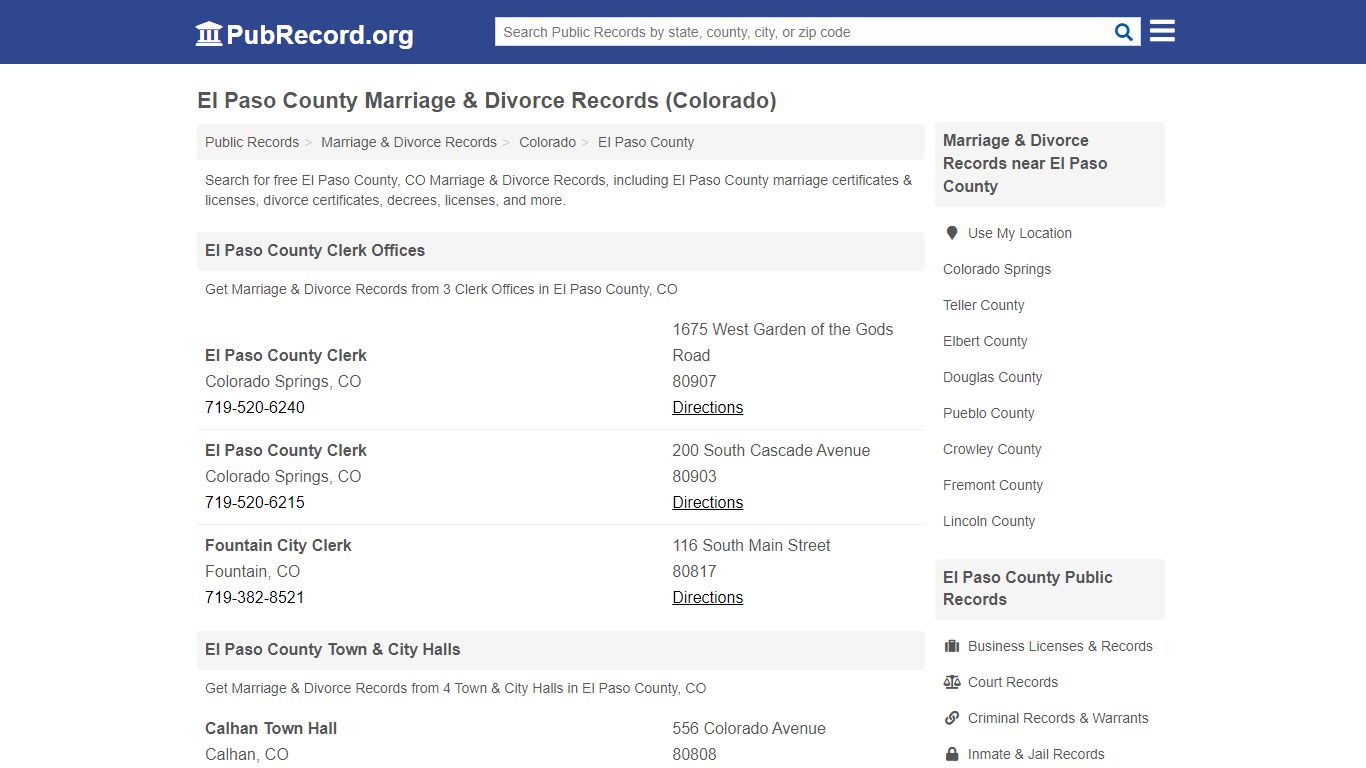 El Paso County Marriage & Divorce Records (Colorado)